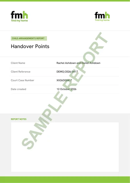 Cover page of a sample children handover points report