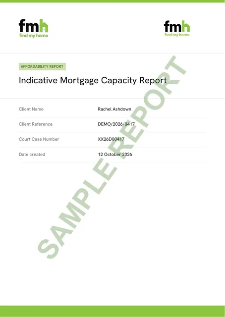 Cover page of a sample indicative mortgage capacity report
