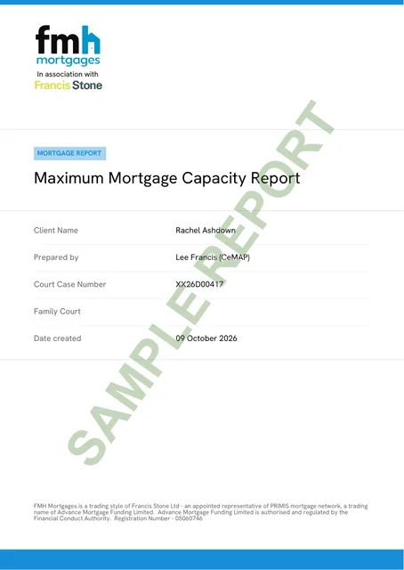 Cover page of a sample maximum mortgage capacity report
