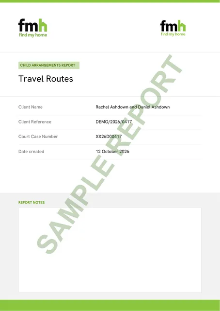 Cover page of a sample children travel routes report